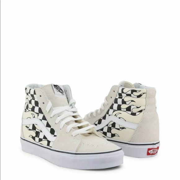 Vans Other - Vans SK-8 Hi White checkered flame 🔥